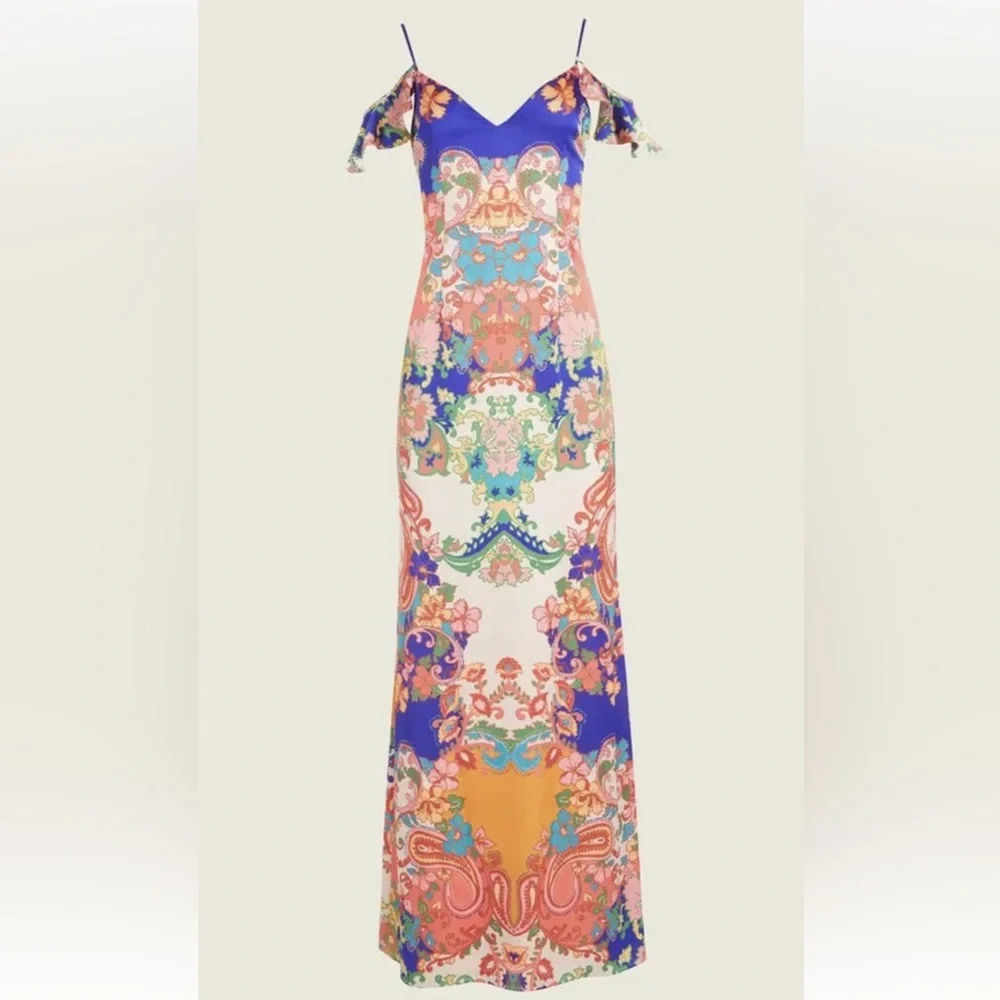New Guess Marciano Paisley Blissfull Side Slit Maxi Long Dress M 6 $229 - Picture 4 of 9